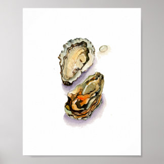 Aquarel Oester schelpen Schilderij Muur kunst Poster