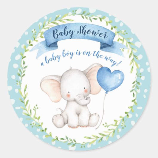 Aquarel Olifant Baby shower, Jongen, STICKER (Voorkant)