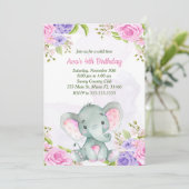 Aquarel Olifant Meisje Verjaardagsuitnodiging Kaart (Staand voorkant)