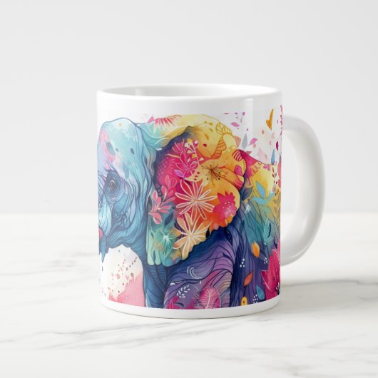 Aquarel olifant met bloemen. grote koffiekop (Voorkant rechts)