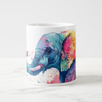 Aquarel olifant met bloemen. grote koffiekop