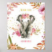 Aquarel Olifant Roze Bloemen Meisje Slaapkamer Poster (Voorkant)