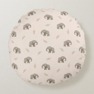 Aquarel Olifanten Blozen Roze Kinderkamer Patroon Rond Kussen