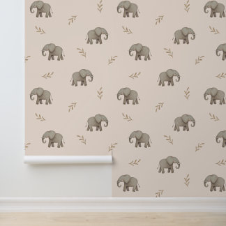 Aquarel Olifanten Blozend Roze Kinderkamer Patroon Behang
