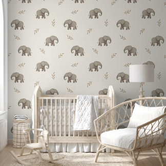 Aquarel Olifanten Neutraal Kinderkamer Patroon Behang