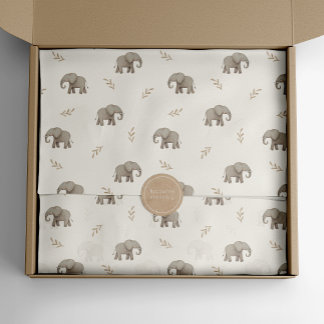 Aquarel Olifanten Neutraal Safari Patroon Tissuepapier