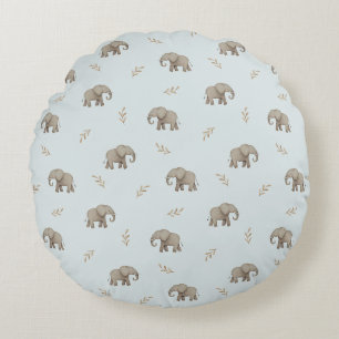Aquarel Olifanten Stof Blauw Nursery Patroon Rond Kussen