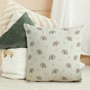 Aquarel Olifanten Stof Groen Nursery Patroon Kussen