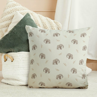 Aquarel Olifanten Stof Groen Nursery Patroon Kussen
