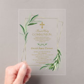 Aquarel Olijf Bladeren Gouden Jongen Heilige Commu Acryl Uitnodigingen (Insitu (Draagbaar))