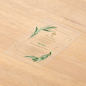 Aquarel Olijf Bladeren Gouden Jongen Heilige Commu Acryl Uitnodigingen (Laagn)