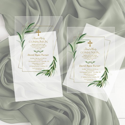 Aquarel Olijf Bladeren Gouden Jongen Heilige Commu Acryl Uitnodigingen