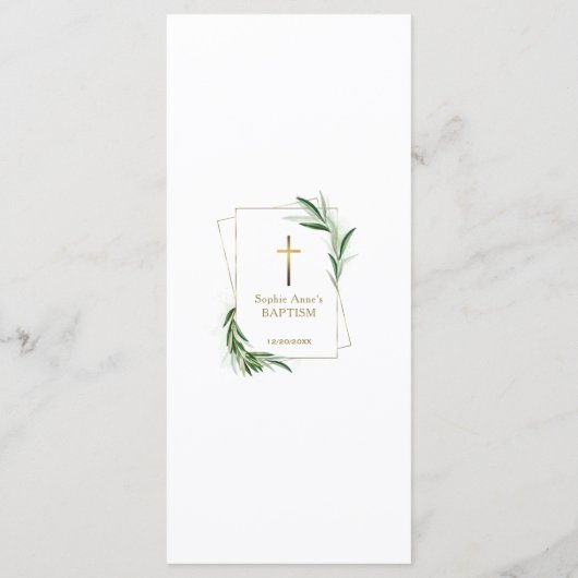 Aquarel Olijfbladeren Gouden Doop Menu (Achterkant)