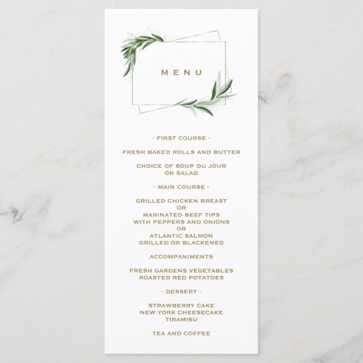 Aquarel Olijfbladeren Gouden Doop Menu (Voorkant)