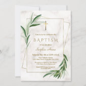 Aquarel Olijfbladeren Marmeren Doop Kaart (Voorkant)