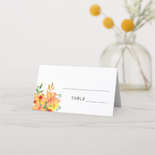 Aquarel oranje bloemen place card plaatskaartje