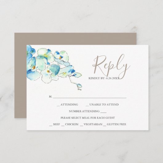Aquarel Orchidee Bloem Antwoord RSVP Kaarten (Voorkant / Achterkant)