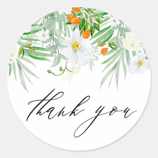 Aquarel Orchideeën en Kumquats Bedankt voor de Zom Ronde Sticker (Voorkant)