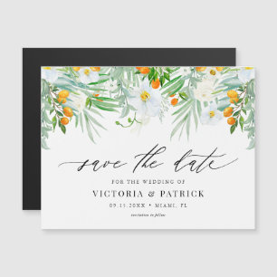 Aquarel Orchideeën en Kumquats Bewaar de Datum Magnetische Uitnodiging