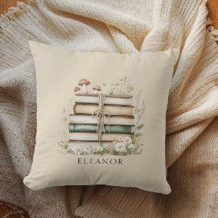 Aquarel Oude Boeken en Wilde Bloemen Kussen