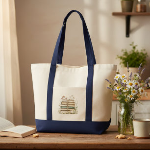 Aquarel Oude Boeken en Wilde Bloemen Tote Bag