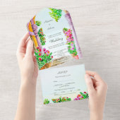 Aquarel Oude Stad & Bloemen Mexico Trouwdag All In One Uitnodiging (Afscheurbaar)