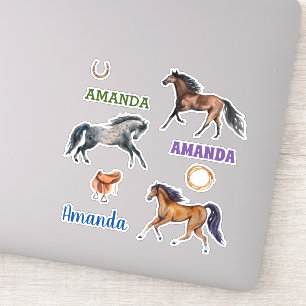 Aquarel Paard Liefhebber Naam Persoonlijke Set Sticker