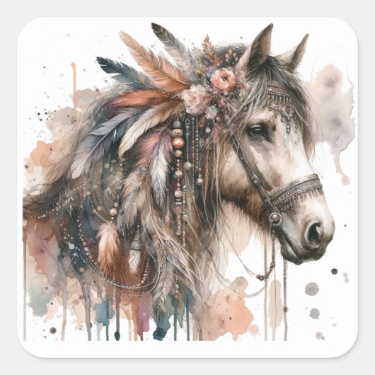 Aquarel Paard Stickers (Voorkant)