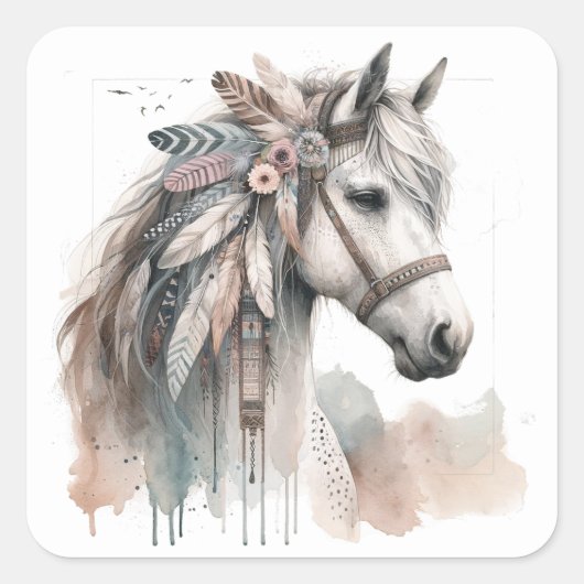 Aquarel Paard Stickers (Voorkant)