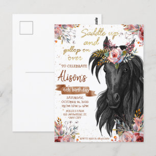 Aquarel paard verjaardags cowgirl uitnodiging
