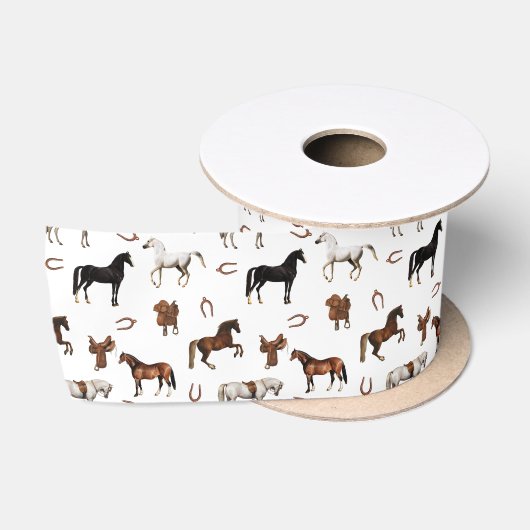 Aquarel Paarden Hoefijzers Paardenzadels Satijnen Lint (Spoel)