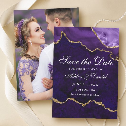 Aquarel Paars Goud Marmer Agaat Geode Foto Save The Date