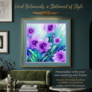 Aquarel paarse bloemen poster