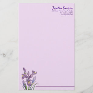 Aquarel Paarse Iris Botanische Illustratie Briefpapier