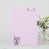 Aquarel Paarse Iris Botanische Illustratie Briefpapier (Staand voorkant)