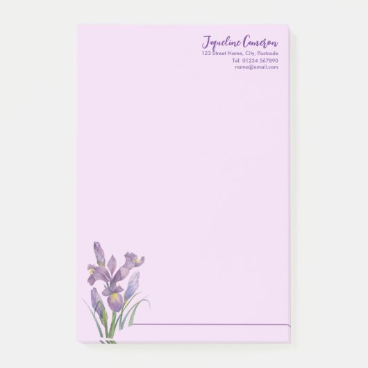 Aquarel Paarse Iris Botanische Illustratie Post-it® Notes (Voorkant)