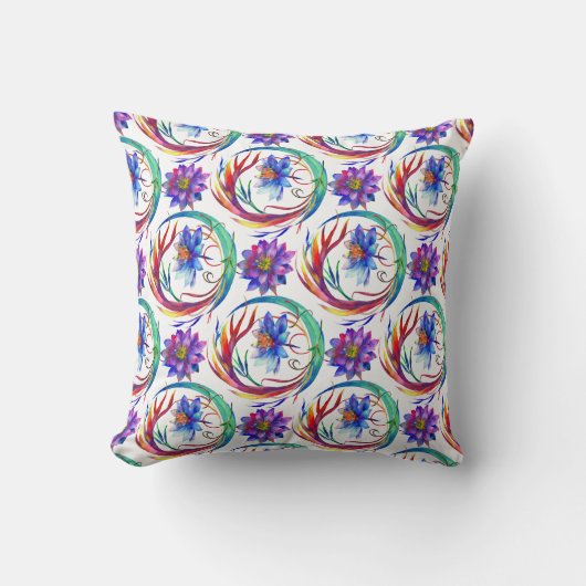 Aquarel paarse roze bloemenkrans ontwerp kussen (Voorkant)