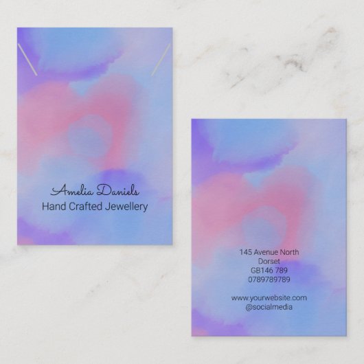 Aquarel Paarse Roze Ketting Hanger Display Visitekaartje (Voorkant / Achterkant)