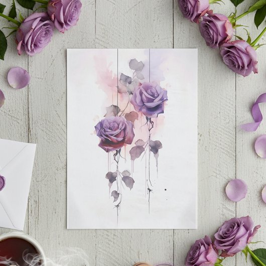 Aquarel paarse rozen uit de oude doos tissuepapier