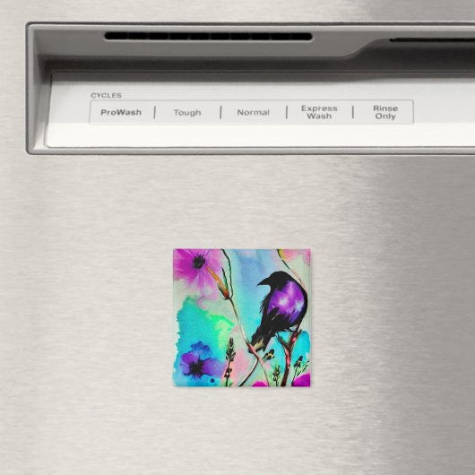 Aquarel Paarse & Zwarte Vogel Magneet (Insitu (Vaatwasser))