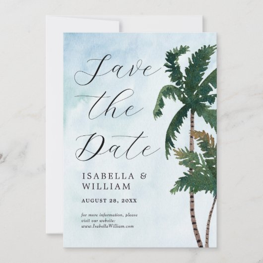 Aquarel Palmboom Save The Date (Voorkant)