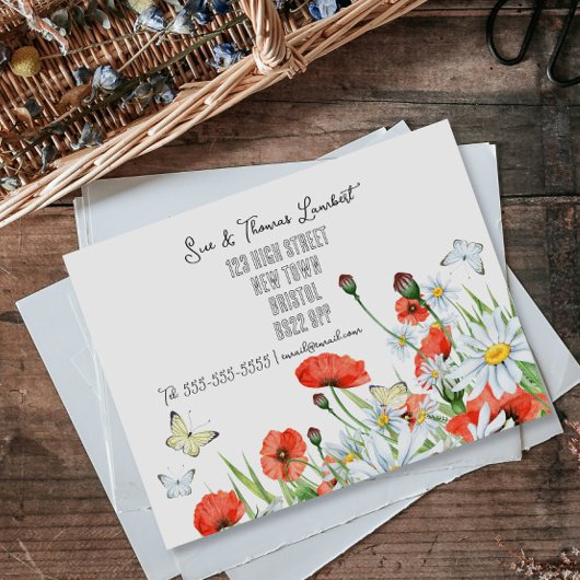 aquarel papaver Daisy adreswijziging verhuizen Aankondigingskaart