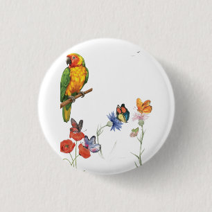 aquarel papegaai en vlinders ontwerp ronde button 3,2 cm