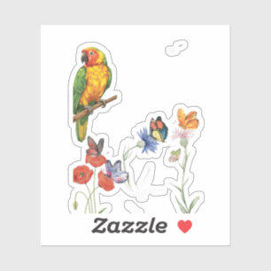 aquarel papegaai en vlinders ontwerp sticker