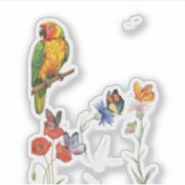 aquarel papegaai en vlinders ontwerp sticker (Voorkant)