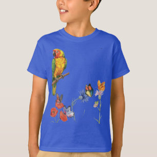 aquarel papegaai en vlinders ontwerp t-shirt