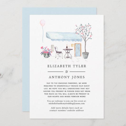 Aquarel Paris Café Beperkte Trouwgastenlijst Aankondiging (Voorkant / Achterkant)