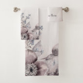 Aquarel Pastel Blauw Beige bloemen Elegant Bad Handdoek (Insitu)