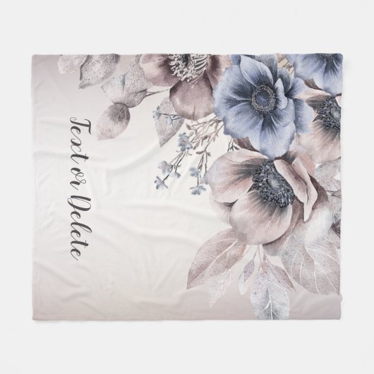 Aquarel Pastel Blauw Beige bloemen Elegant Fleece Deken (Voorkant (Horizontaal))