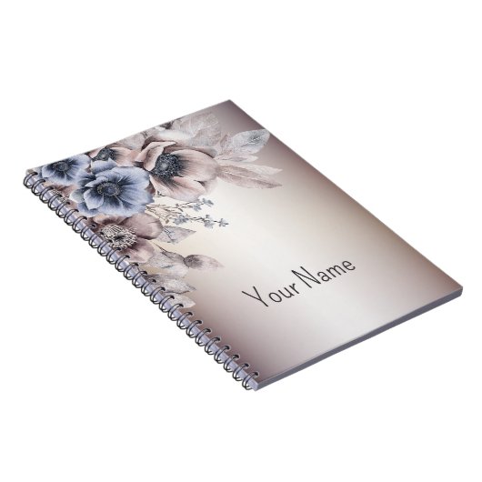 Aquarel Pastel Blauw Beige bloemen Elegant Notitieboek (Rechterzijde)